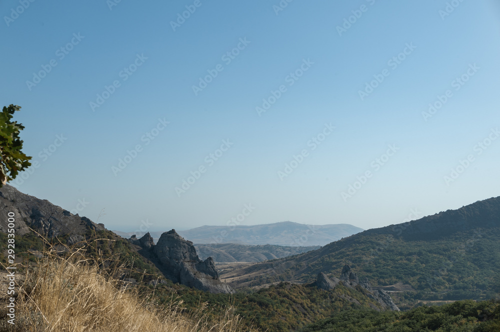 Fototapeta premium Mountains in Crimea. September. This place is located near the town of Sudak. Autumn in Crimea. the city of Feodosiya. Russia. Ukraine.