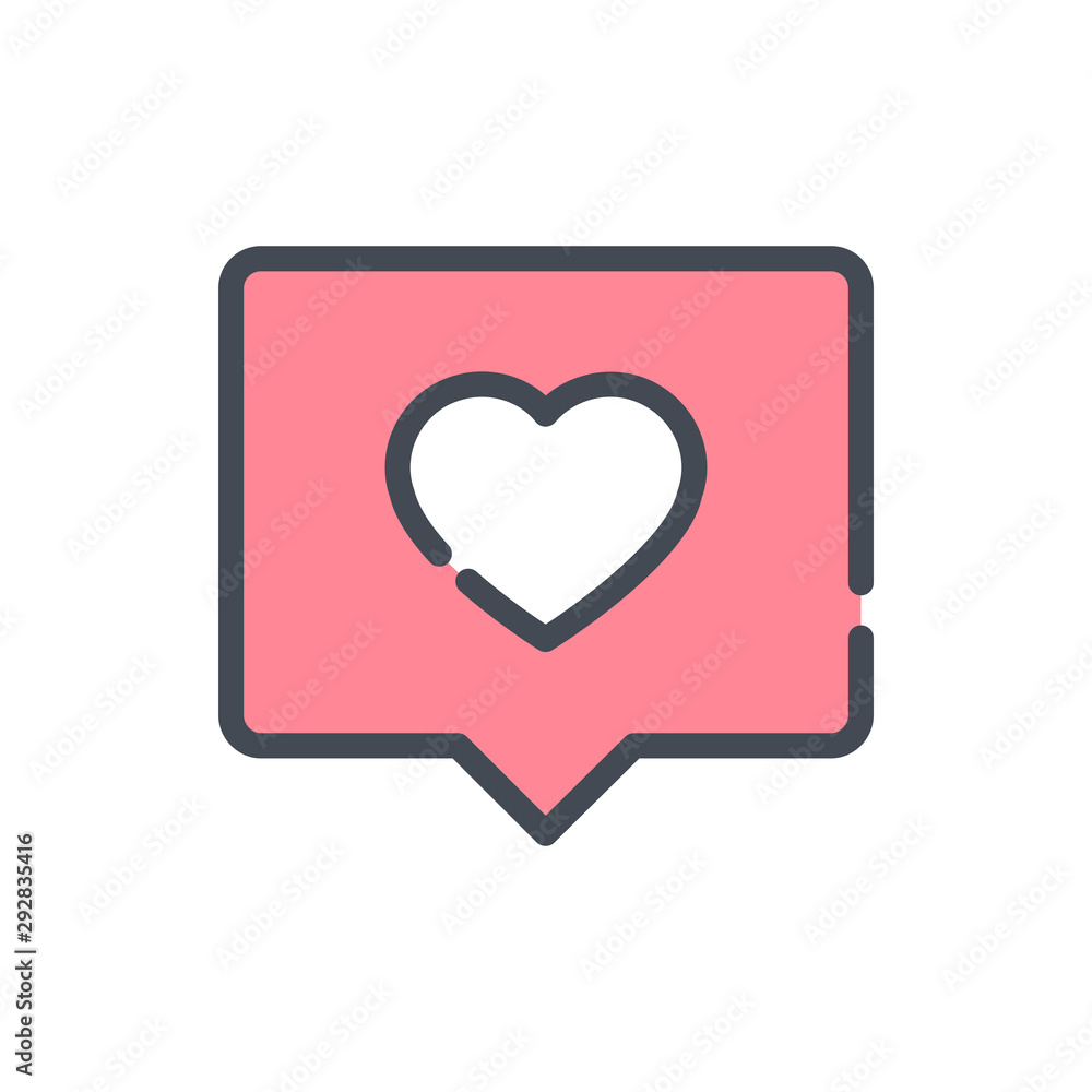 Like button with notification box color line icon. Heart in chat box vector outline colorful sign. Like button with notification box color line icon. Heart in chat box vector outline colorful sign.