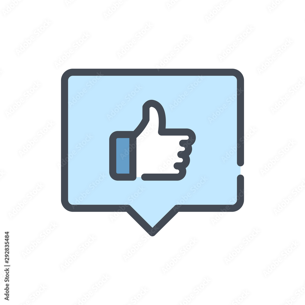 Like in notification chat box color line icon. Thumbs up rating vector outline colorful sign. Like in notification chat box color line icon. Thumbs up rating vector outline colorful sign.