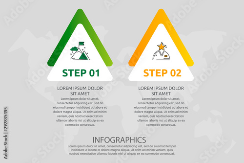 Vector infographic template with triangles and two arrows. Business geometric concept with 2 options, parts, steps. Used as timeline, workflow, presentation, diagram, flyers, banner, chart