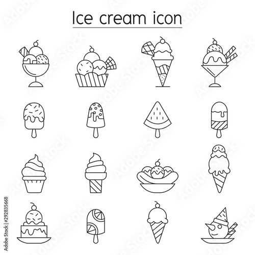 Ice cream icon set in thin line style