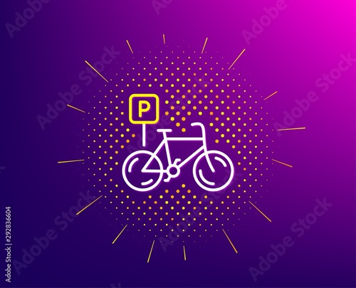 Bicycle parking line icon. Halftone pattern. Bike park sign. Public transport place symbol. Gradient background. Bicycle parking line icon. Yellow halftone pattern. Vector