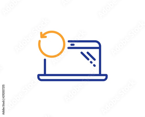 Backup data sign. Recovery laptop line icon. Restore smartphone information symbol. Colorful outline concept. Blue and orange thin line recovery laptop icon. Vector