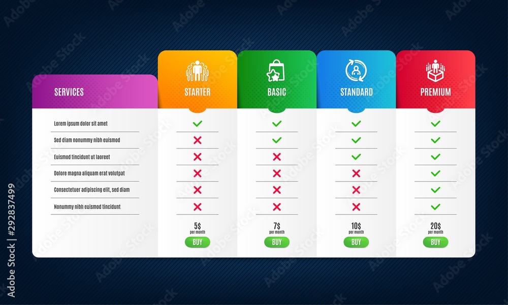 Loyalty points, Group and User info icons simple set. Price list, pricing table. Augmented reality sign. Bonus bags, Managers, Update profile. Virtual reality. Technology set. Vector