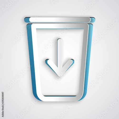 Paper cut Send to the trash line icon isolated on grey background. Paper art style. Vector Illustration