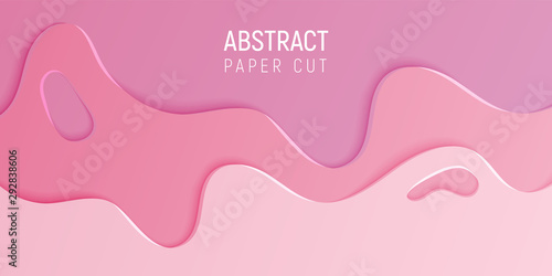 Pink abstract paper cut slime background. Banner with slime abstract background with pink paper cut waves. Vector illustration.