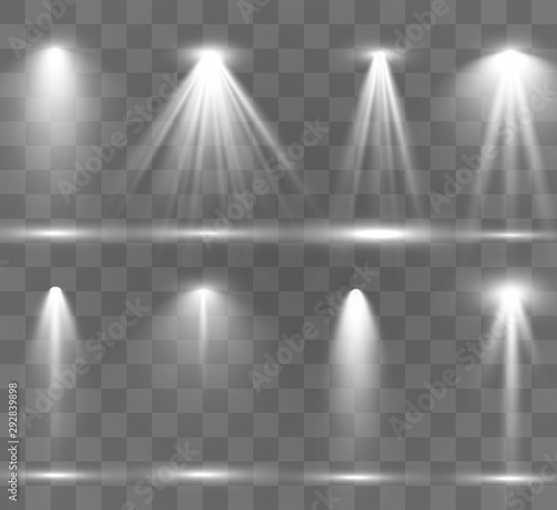 Searchlight collection for stage lighting  light transparent effects. Bright beautiful lighting with spotlights.