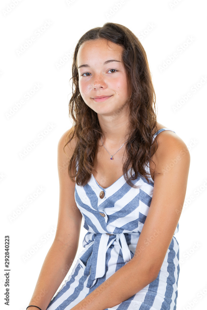 portrait of beautiful young teenager girl on white background portrait of beautiful young teenager girl on white background