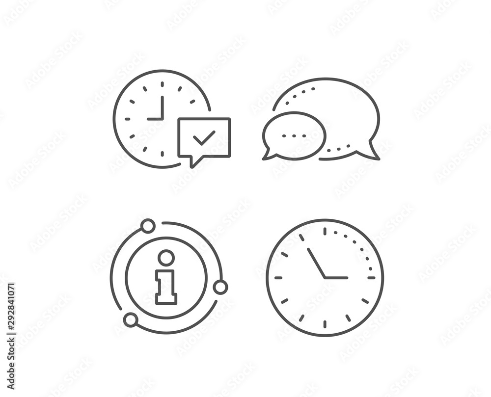Time line icon. Chat bubble, info sign elements. Select alarm sign. Linear select alarm outline icon. Information bubble. Vector Time line icon. Chat bubble, info sign elements. Select alarm sign. Linear select alarm outline icon. Information bubble. Vector