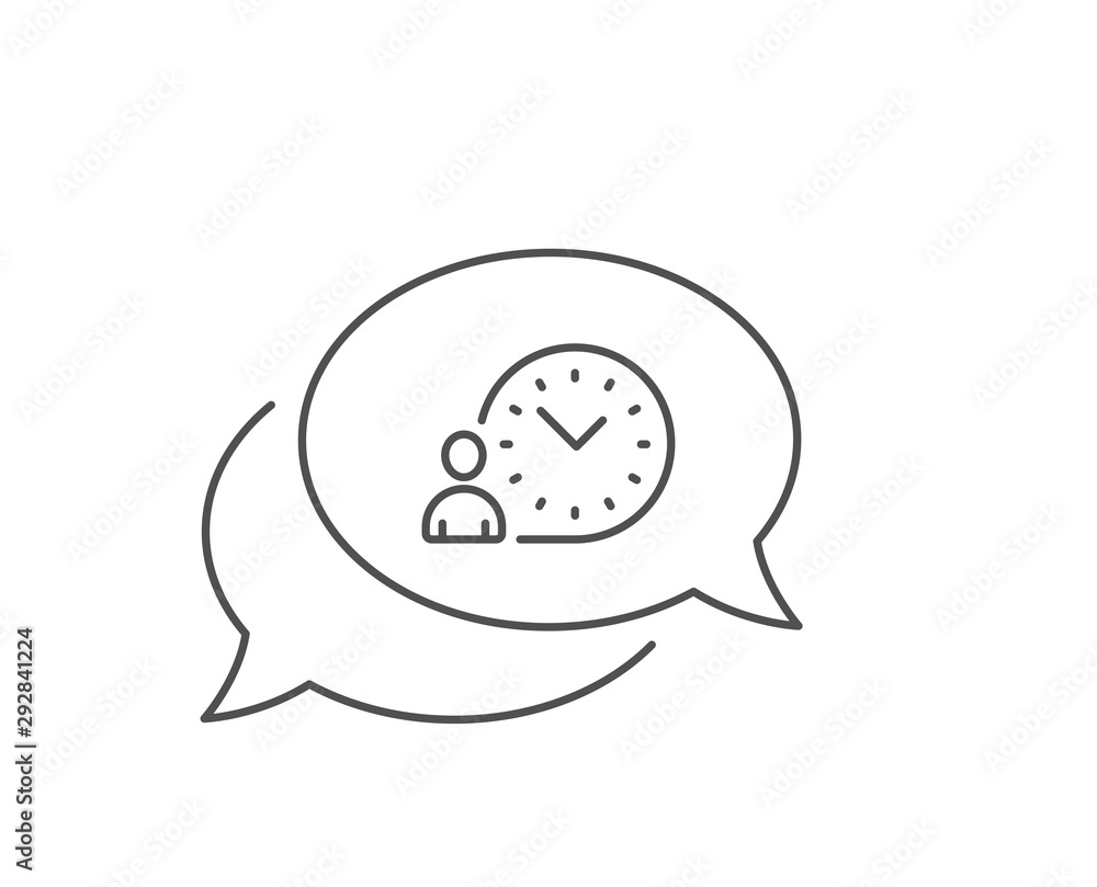 Time management line icon. Chat bubble design. Clock sign. Outline concept. Thin line time management icon. Vector Time management line icon. Chat bubble design. Clock sign. Outline concept. Thin line time management icon. Vector