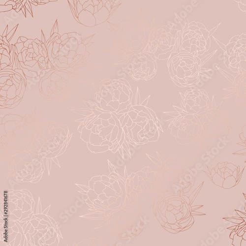 Rose gold. Floral pattern with a foil effect