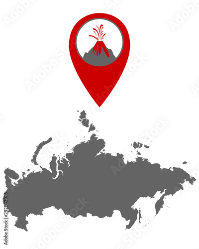 Karte von Russland mit Anzeiger für Vulkan