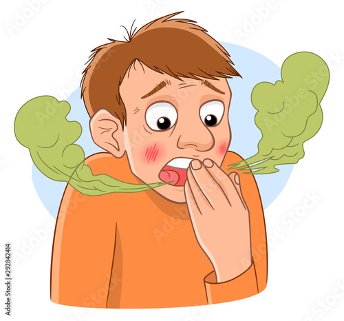 Confused man cover mouth due to bad smell