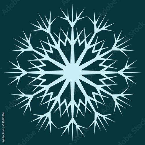 Decorative light blue snowflake for decoration of New Year and Christmas gifts, packaging. Blue background