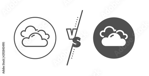 Clouds sign. Versus concept. Cloudy weather line icon. Sky symbol. Line vs classic cloudy weather icon. Vector