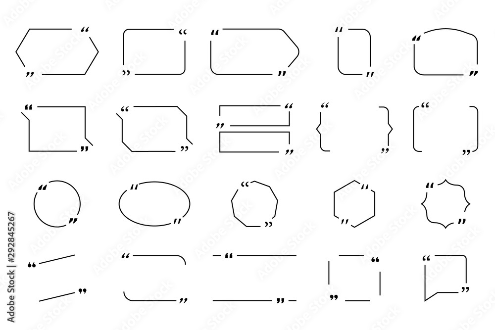 Obraz premium Set of quote frames. Quote frames. Remark quote text box poster template. Typography design. Blank template with print information design quotes. Quotation paragraph symbol, blank empty frame citation