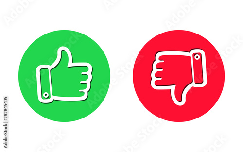 Thumbs up thumbs down, red and green Like and dislike social media signs. Like icons. Vector illustration