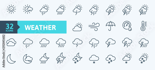 Fotografie, Obraz Weather forecast - outline web icon set, vector, thin line icons collection