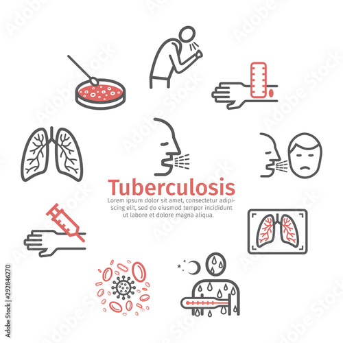 Tuberculosis banner. Symptoms, Treatment. Line icons set. Vector signs for web graphics.