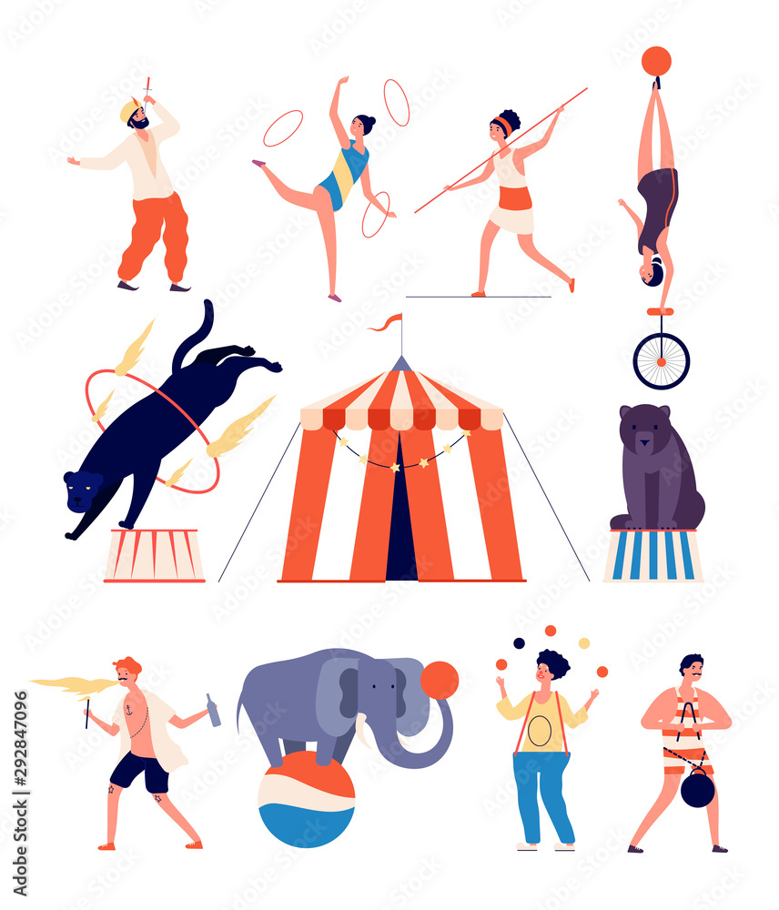 Circus actors. Clown and magician, juggler and balancer, strongman and ...