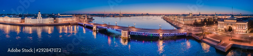 Panorama of evening St. Petersburg. Sights Of Russia. Rivers Of St. Petersburg. Bridges Of St. Petersburg. Palace bridge over the Neva. Vasilievsky island. Admiralty. Hermitage. Winter palace. © Grispb