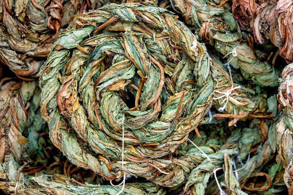 Braided dried sorrel leaves. Braided dried sorrel leaves.