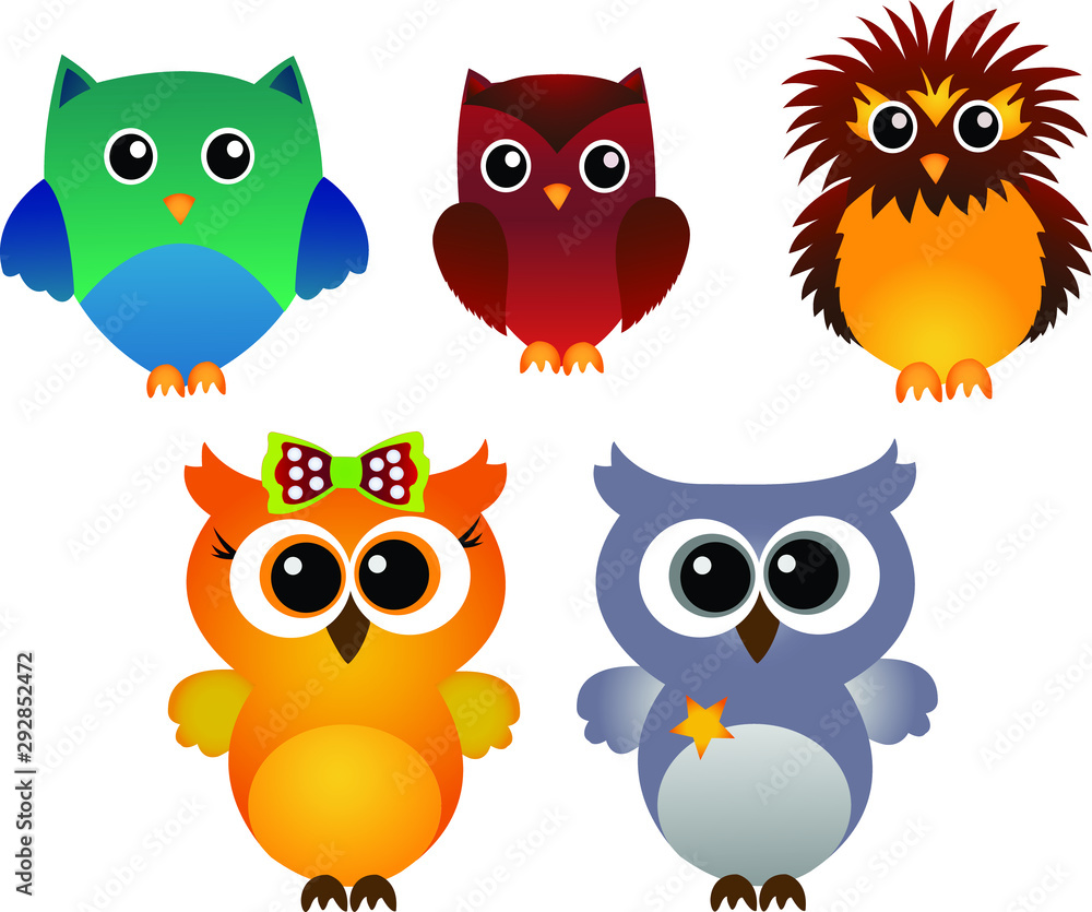 Owls cute cartoon vector set Owls cute cartoon vector set