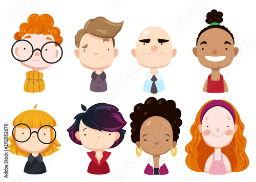 Cool cartoon people heads. Vector cartoon avatars. Stylish flat avatars.