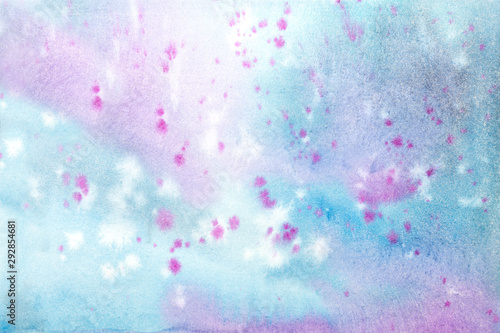 Abstract art background light purple and blue colors. Watercolor painting on canvas