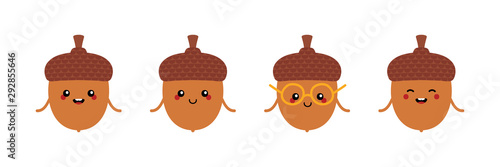 Set, collection of cute and funny cartoon acorn characters for autumn, fall design.