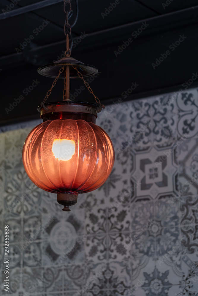 Vintage orange light lamps retro design of ceiling hanging light bulb interior decoration