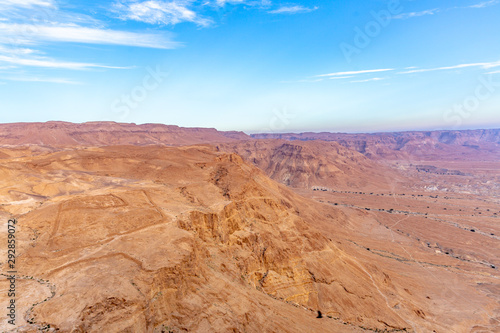 Desert landscape panorama at sunset