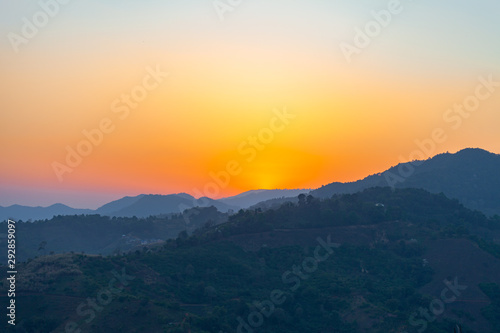 red sky sunset at Doi Chang Mub Chiang Rai on hill top border Thai and Myanmar © Narong Niemhom