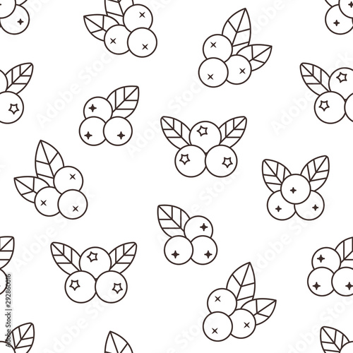 Blueberry seamless pattern with vector line icons. Forest berries for jam package background, detox food monochrome black white wallpaper