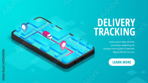 Delivery Tracking isometric concept phone map