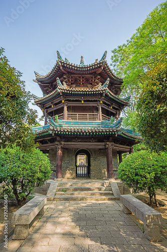 View in the third courtyard with Examining the Heart Tower in de Great Mosque in Xi an