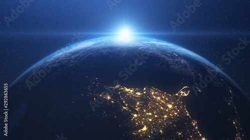 Fototapeta Naklejka Na Ścianę i Meble -  Sunrise above USA seen from space