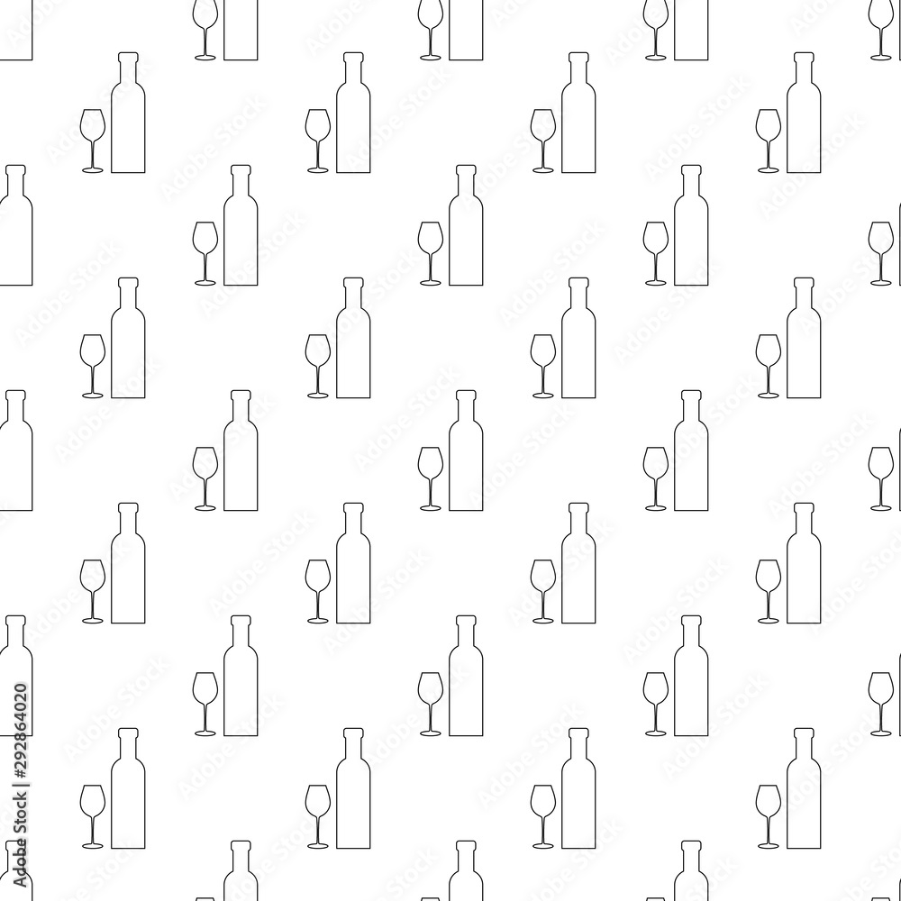 Fototapeta premium seamless pattern with bottles and glass. line drawing