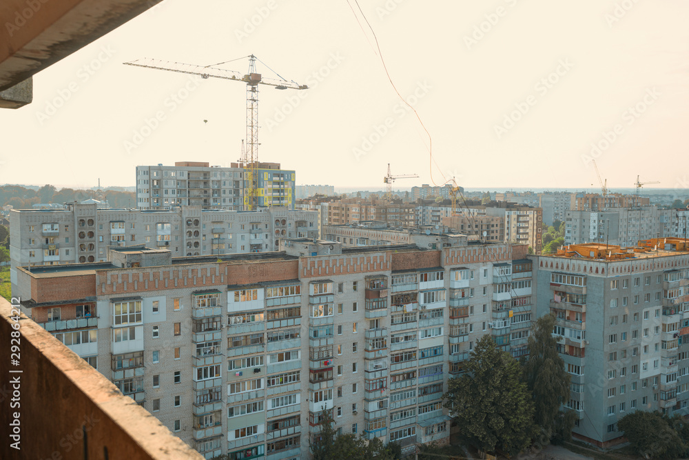 28/07/2019 Zhytomyr, Ukraine, mix of multi-storey roofs of both new and Soviet times buildings in the sleeping area