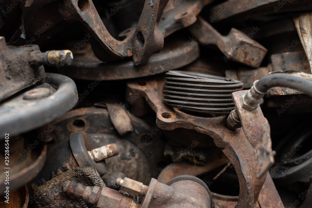 Old engine parts, steel and used car parts, for engineering. Selective focus. Old engine parts, steel and used car parts, for engineering. Selective focus.