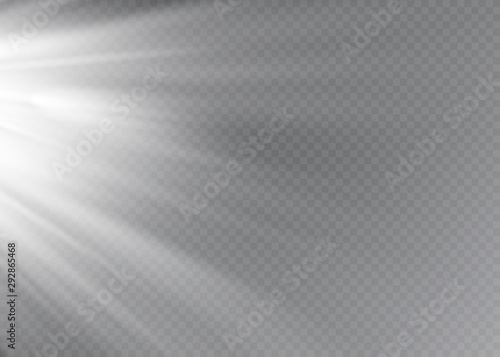 White glowing light explodes on a transparent background. Vector illustration of light decoration effect with ray.