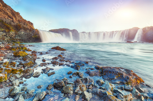 Fabulous scene of powerful Godafoss waterfall