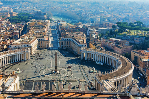 Saint Peter's Square in Vatican and aerial view of Rome. Italy