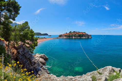 Fototapeta Naklejka Na Ścianę i Meble -  Sveti Stefan is a small islet and hotel resort in Montenegro, Europe