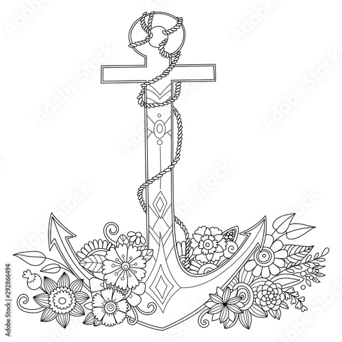 coloring page with anchor in flowers photo