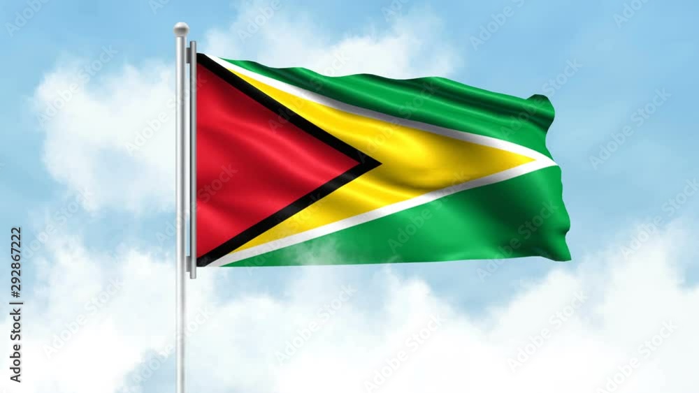 Guyana Flag Waving with Clouds Sky Background - Seamless Loop 4K Guyana Flag Waving with Clouds Sky Background - Seamless Loop 4K