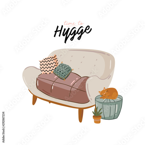 Modern comfy apartment furnished in Hygge style.