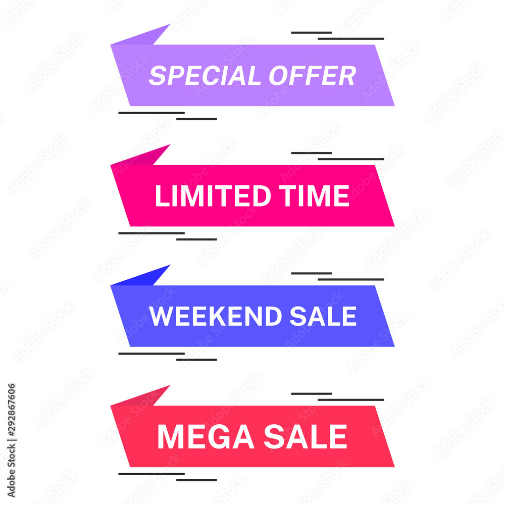 Set of sale banner template design. Modern special offer vector illustration. Limited time discount tag for web Set of sale banner template design. Modern special offer vector illustration. Limited time discount tag for web