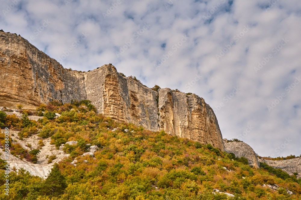Cliff in autumn with beautiful sky