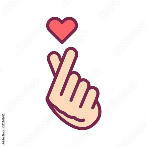 Finger Heart line color icon. Music record K-POP concept. Korean culture.